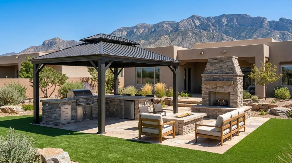 Four Seasons patio cover and outdoor living area by Southwest Style